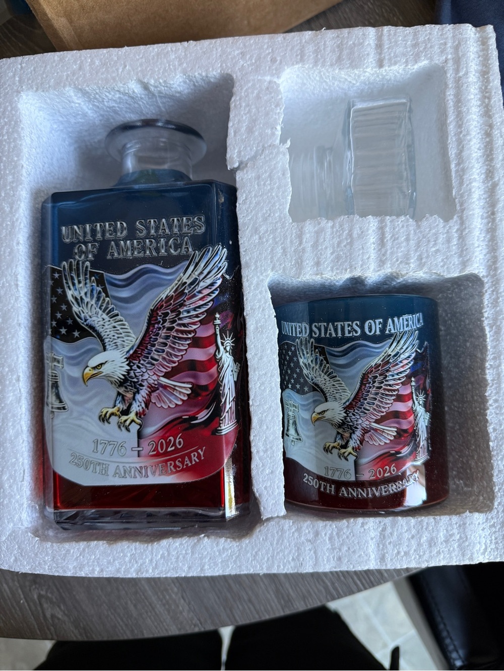Patriotic Eagle Decanter & Glass Set - Blue and Red